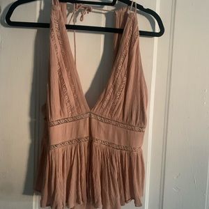 Peach open back tye top